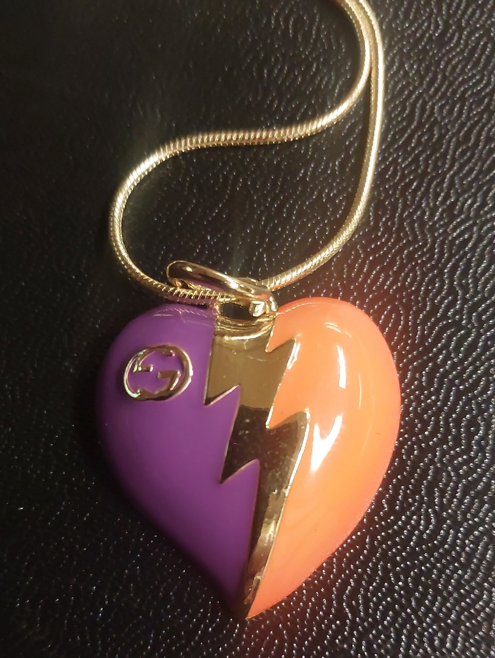 Gucci Purple and Orange Heart Lightning Pendant Necklace 18KT GP